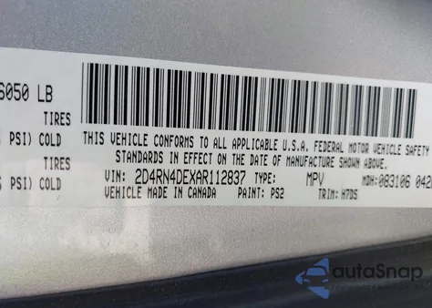 2010 Dodge Grand Caravan Se из США, поврежденный, VIN 2D4RN4DEXAR112837